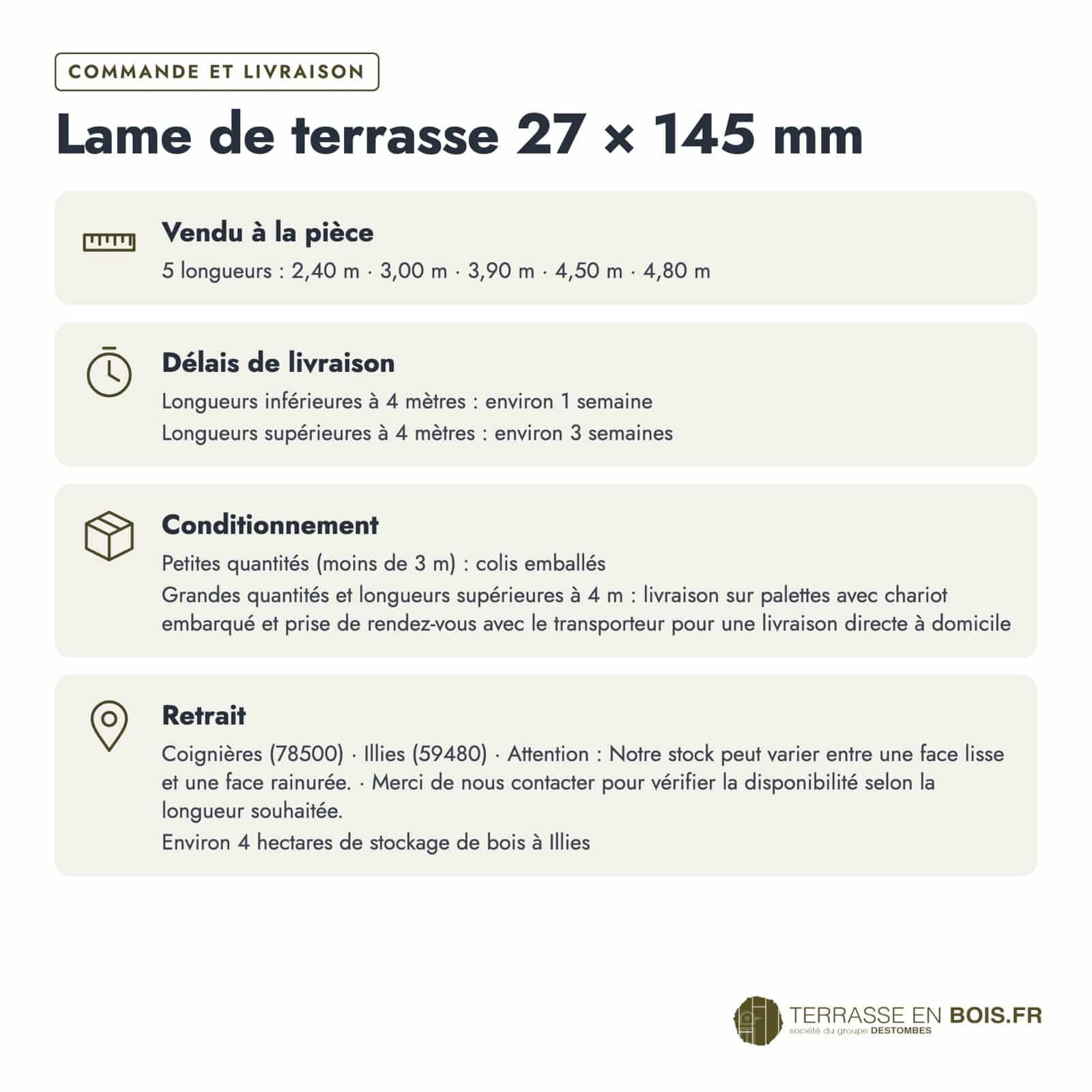 Lame terrasse pin autoclave vert : commande et livraison