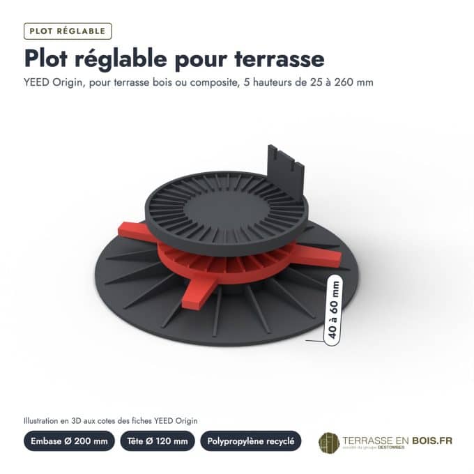 Plot terrasse réglable : vue cotée