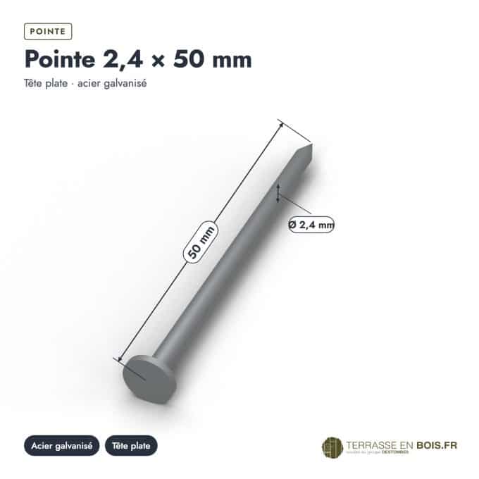 Pointes galva 2,4x50 lisses à tête plate, boîte de 5 kg ou sachet de 100 : vue cotée