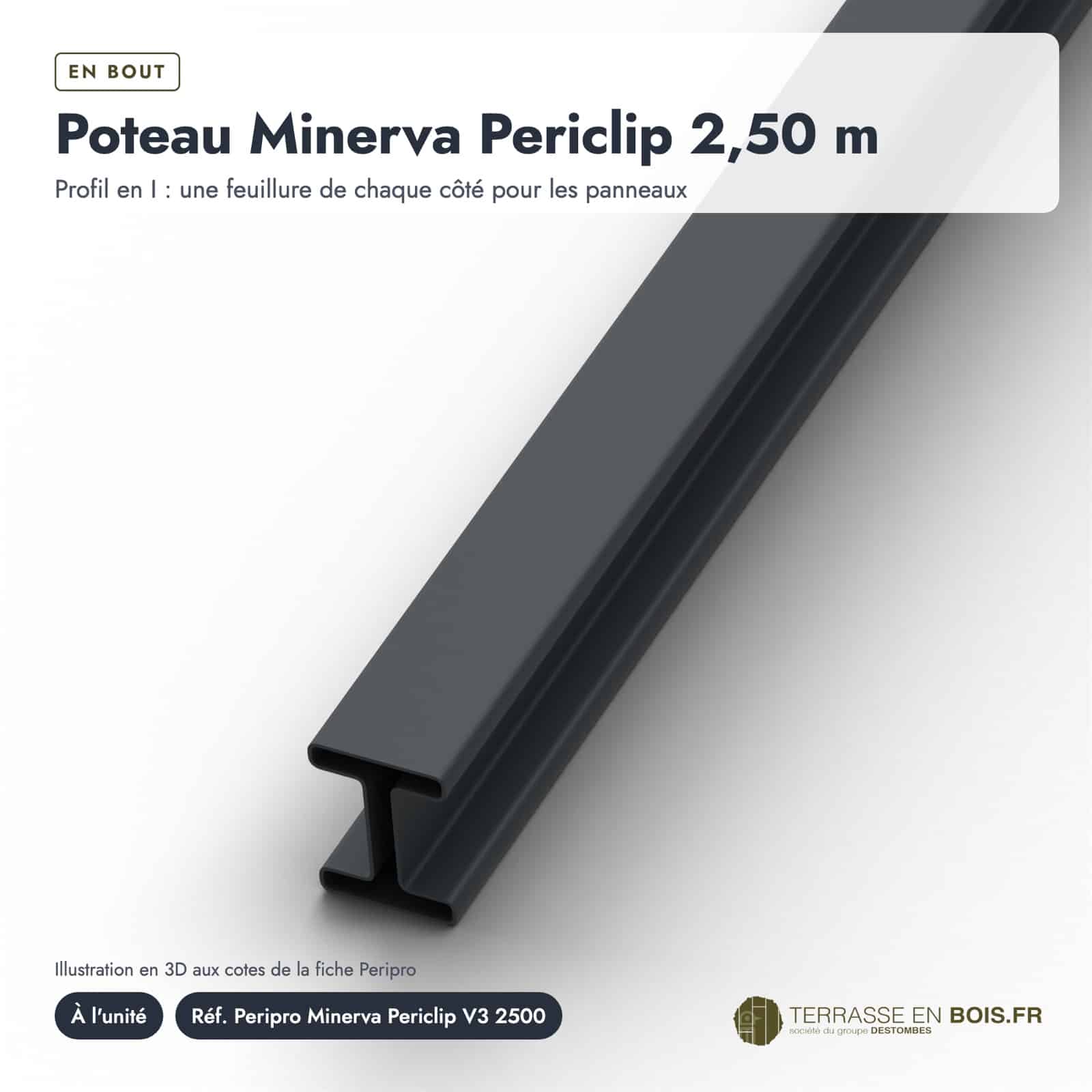 Poteau métallique 68x52 Minerva Periclip, 2,50 m, à feuillures, gris anthracite : boîte ou ensemble