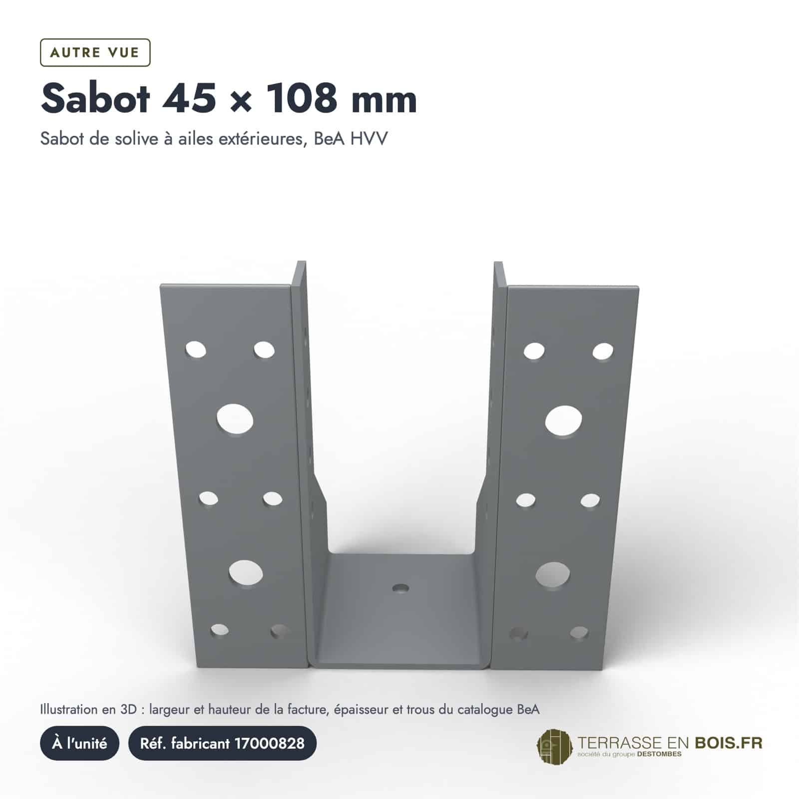 Sabot de solive BeA à ailes extérieures, 45x108, 72x154 ou 140x180 : boîte ou ensemble