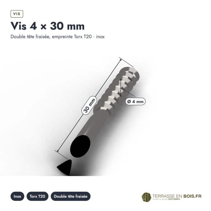 Vis inox A2 Torx à tête fraisée, 4x30, 5x50, 5x70 ou 5x100, boîte de 200 : vue cotée