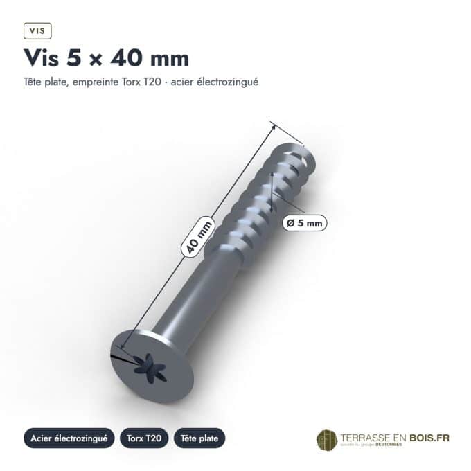 Vis BeFix 5x40 BeA pour sabots et équerres, Torx T20, boîte de 250 : vue cotée