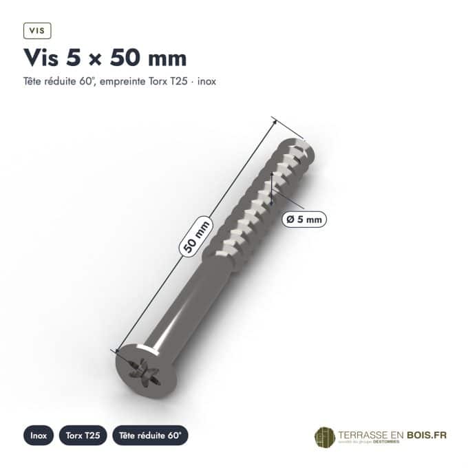 Vis terrasse inox A2 5x50 : vue cotée