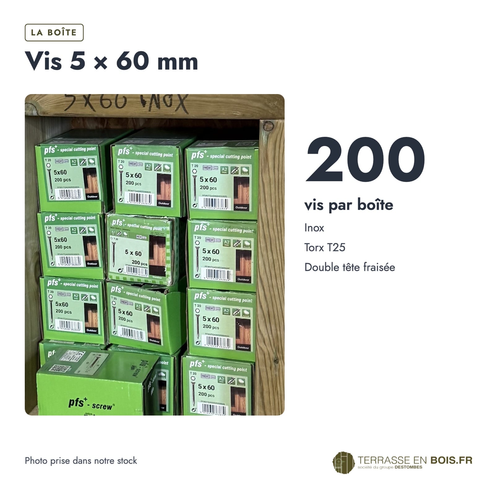 Vis terrasse inox A2 5x60 : boîte ou ensemble